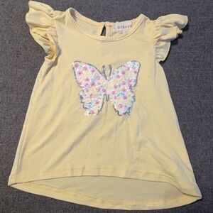 btween Light Yellow Kids Tee with Butterfly Design
